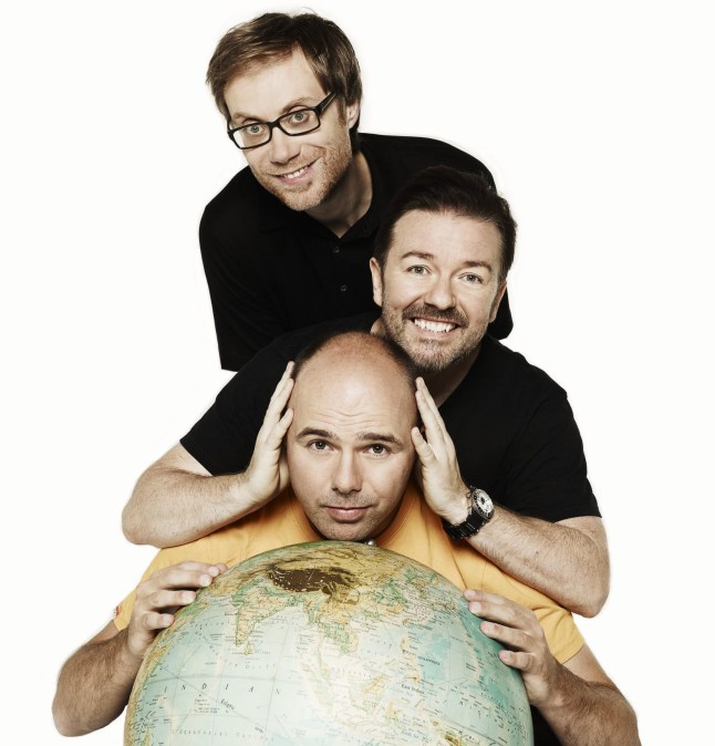 TELEVISION PROGRAMME: AN IDIOT ABROAD L-R: Stephen Merchant, Ricky Gervais & Karl Pilkington Ray Burmiston/Sky1 HD 20.07.2010