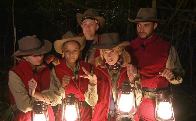 STRICT EMBARGO - NOT TO BE USED BEFORE 22:30 GMT, 18 Nov 2019 - EDITORIAL USE ONLY Mandatory Credit: Photo by ITV/REX (10478873gg) Put Your Oar In It challenge - Myles Stephenson, Nadine Coyle, Kate Garraway, Adele Roberts and Roman Kemp 'I'm a Celebrity? Get Me Out of Here!' TV Show, Series 19, Australia - 18 Nov 2019