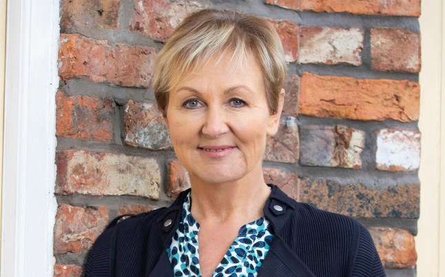 Sue Cleaver smiling as Eileen Grimshaw on Coronation Street