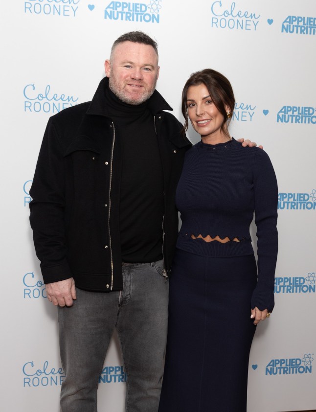 LONDON, ENGLAND - JANUARY 16: Wayne Rooney and Coleen Rooney attend the launch of Coleen Rooney x Applied Nutrition Wellness Range at White City House on January 16, 2025 in London, England. (Photo by Jo Hale/Getty Images)