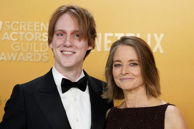 Christopher "Kit" Bernard Foster, left, and Jodie Foster arrive at the 31st annual Screen Actors Guild Awards on Sunday, Feb. 23, 2025, at the Shrine Auditorium in Los Angeles. (Photo by Jordan Strauss/Invision/AP)