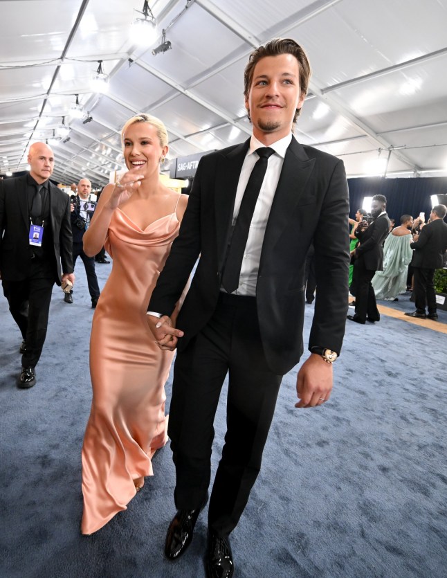 Millie Bobby Brown, Jake Bongiovi at the 31st Screen Actors Guild Awards held at Shrine Auditorium and Expo Hall on February 23, 2025 in Los Angeles, California. (Photo by Michael Buckner/Variety via Getty Images)