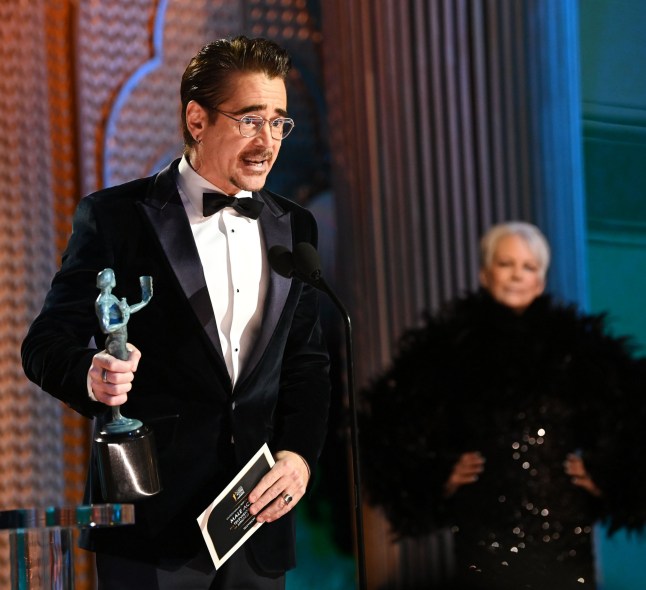 Colin Farrell on stage at SAG Awards