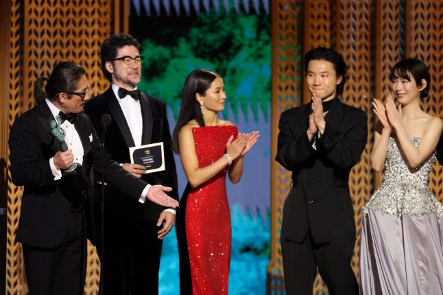 The cast of Shogun accepts the Performance by an Ensemble in a Drama Series award during the 31st Screen Actors Guild Awards, in Los Angeles, California, U.S., February 23, 2025. REUTERS/Mario Anzuoni