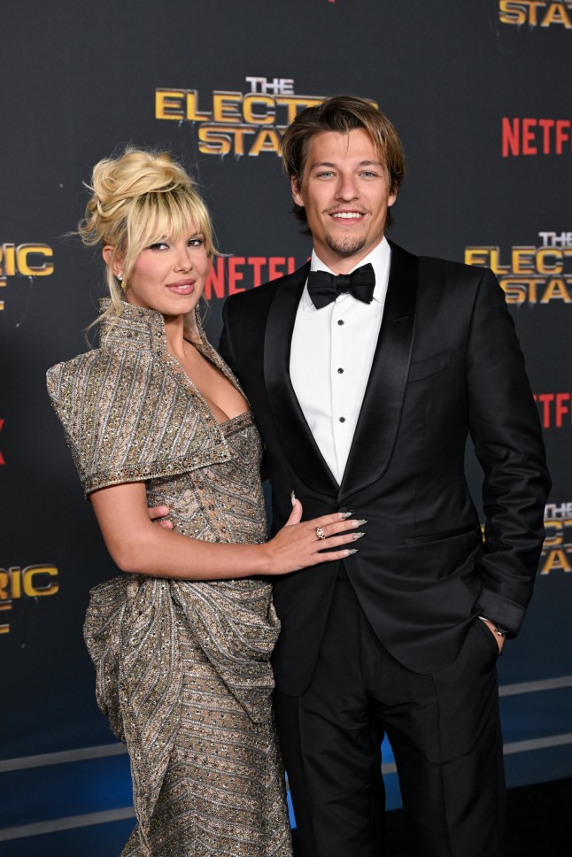 Millie Bobby Brown, Jake Bongiovi at Netflix's "The Electric State" World Premiere held at The Egyptian Theatre on February 24, 2025 in Los Angeles, California. (Photo by Gilbert Flores/Variety via Getty Images)