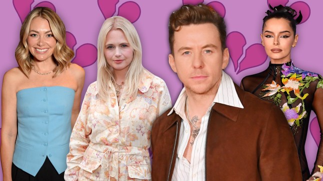 Danny jones w pictures of Georgia, Laura Coleman and Maura Higgins against pink background
