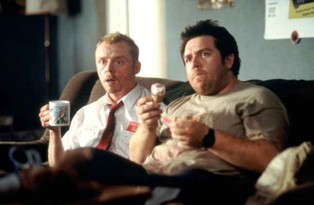 SHAUN OF THE DEAD - A man decides to turn his moribund life around by winning back his ex-girlfriend, reconciling his relationship with his mother, and dealing with an entire community that has returned from the dead to eat the living.