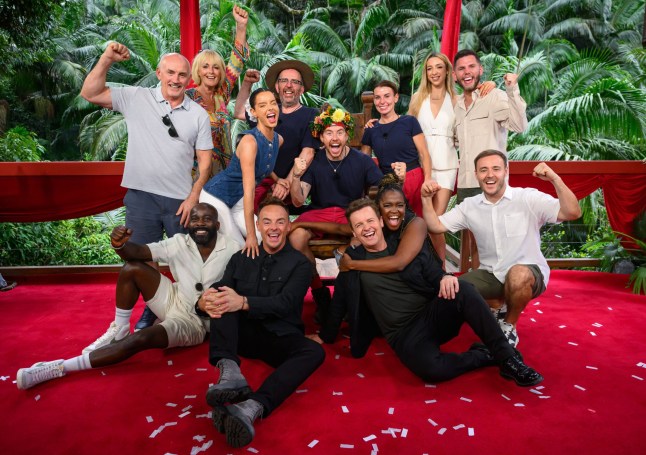 Editorial Use Only Mandatory Credit: Photo by James Gourley/ITV/Shutterstock (14981013do) Danny Jones is crowned King of the Jungle and poses on his throne with runner-up Coleen Rooney, third place Richard Coles and campmates Oti Mabuse, Melvin Odoom, Maura Higgins, Jane Moore, Barry McGuigan, GK Barry, Alan Halsall, Dean McCullough and Ant and Dec 'I'm a Celebrity...Get Me Out of Here!' TV show, Series 24, Australia - 08 Dec 2024