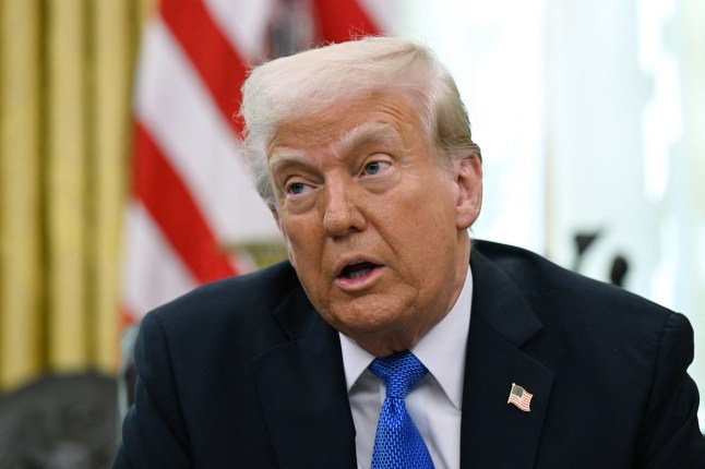 US President Donald Trump speaks during an event in the Oval Office of the White House in Washington, DC, on March 21, 2025. Trump announced the award to Boeing of a major contract for the Air Force's high-tech next-generation F-47 fighter plane. (Photo by Annabelle Gordon / AFP) (Photo by ANNABELLE GORDON/AFP via Getty Images)