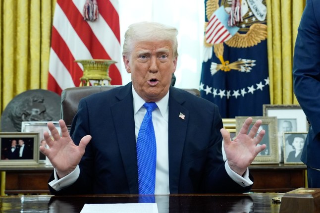 Mandatory Credit: Photo by Yuri Gripas/UPI/Shutterstock (15216179l) President Donald Trump announces that Boeing has won a contract for a new fighter jet, in the Oval Office of the White House in Washington DC on Friday, March 21, 2025. President Trump Announces Defense Contract at the White House, Washington, District of Columbia, United States - 21 Mar 2025