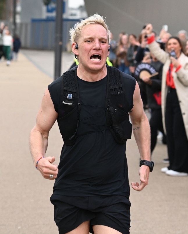 BGUK_3189382 - Manchester, UNITED KINGDOM - Celebrities at Media City for Comic Relief day in Manchester as Made In Chelsea's Jamie Laing crosses the finishing line after a gruelling 150 mile run for the iconic charity as wife Sophie Habboo watches him at the finishing line. Pictured: Jamie Laing Greg James - Vick Hope BACKGRID UK 21 MARCH 2025 UK: +44 208 344 2007 / uksales@backgrid.com USA: +1 310 798 9111 / usasales@backgrid.com *Pictures Containing Children Please Pixelate Face Prior To Publication*