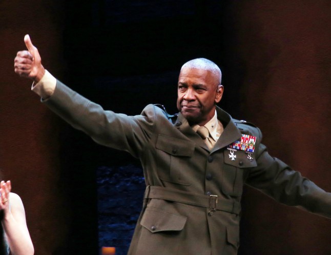 NEW YORK, NEW YORK - MARCH 23: Denzel Washington during the opening night curtain call for "Othello" on Broadway at The Barrymore Theatre on March 23, 2025 in New York City. (Photo by Bruce Glikas/WireImage)