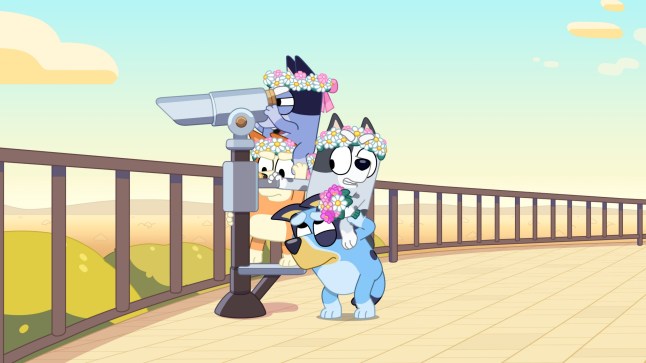 EMBARGOED TO 0001 WEDNESDAY MARCH 26 For use in UK, Ireland or Benelux countries only Undated BBC handout still from the longest-ever Bluey episode will soon become available to stream on CBeebies and BBC iPlayer. The children's television programme follows a young dog called Bluey Heeler who lives with her mother Chilli, father Bandit and little sister Bingo as they play games and explore a world of fun across seven-minute episodes. The series' longest episode to date, The Sign, will make its free-to-air UK debut over Easter. Issue date: Wednesday March 26, 2025. PA Photo. The 28-minute show follows Bluey and her family as they get ready for the wedding event of the year in an episode that has been described as an "emotional rollercoaster" that bursts with adventure, romance and emergency toilet stops. See PA story SHOWBIZ Bluey. Photo credit should read: BBC/PA Wire NOTE TO EDITORS: Not for use more than 21 days after issue. You may use this picture without charge only for the purpose of publicising or reporting on current BBC programming, personnel or other BBC output or activity within 21 days of issue. Any use after that time MUST be cleared through BBC Picture Publicity. Please credit the image to the BBC and any named photographer or independent programme maker, as described in the caption.