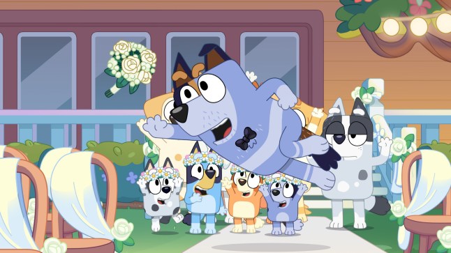 For use in UK, Ireland or Benelux countries only Undated BBC handout still from the longest-ever Bluey episode will soon become available to stream on CBeebies and BBC iPlayer. The children's television programme follows a young dog called Bluey Heeler who lives with her mother Chilli, father Bandit and little sister Bingo as they play games and explore a world of fun across seven-minute episodes. The series' longest episode to date, The Sign, will make its free-to-air UK debut over Easter. Issue date: Wednesday March 26, 2025. PA Photo. The 28-minute show follows Bluey and her family as they get ready for the wedding event of the year in an episode that has been described as an "emotional rollercoaster" that bursts with adventure, romance and emergency toilet stops. See PA story SHOWBIZ Bluey. Photo credit should read: BBC/PA Wire NOTE TO EDITORS: Not for use more than 21 days after issue. You may use this picture without charge only for the purpose of publicising or reporting on current BBC programming, personnel or other BBC output or activity within 21 days of issue. Any use after that time MUST be cleared through BBC Picture Publicity. Please credit the image to the BBC and any named photographer or independent programme maker, as described in the caption.