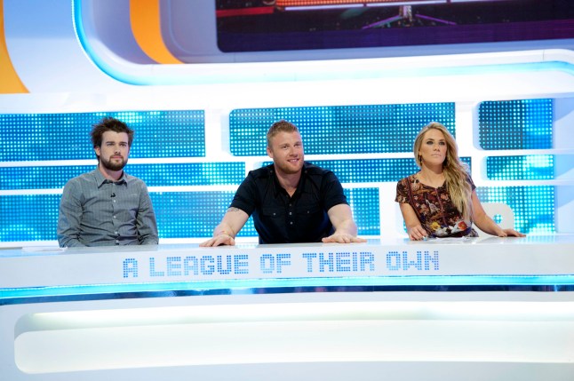 Television Programme: A League Of Their Own with Freddie Flintoff, Jack Whitehall and Georgie Thompson. Series 5nEpisode 1 - nHost James Corden and guests Jack Whitehall, Andrew Flintof, Georgie Thompson, Steven Gerrard, Jamie Redknapp and John Bishopn?Sky1/Justin DowningnRX7 March 2012