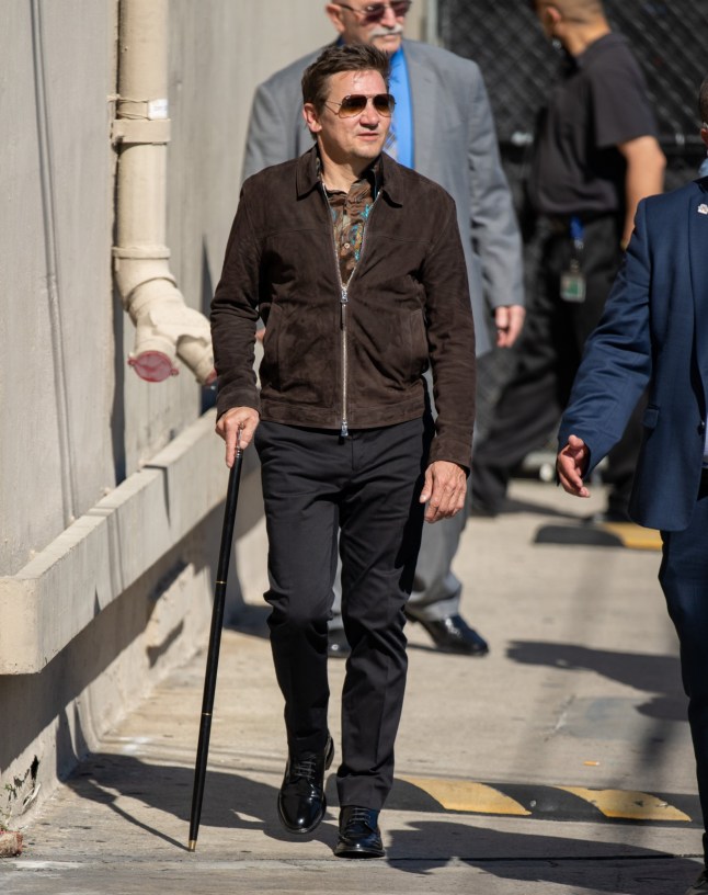 LOS ANGELES, CA - APRIL 10: Jeremy Renner is seen at "Jimmy Kimmel Live" on April 10, 2023 in Los Angeles, California. (Photo by RB/Bauer-Griffin/GC Images)