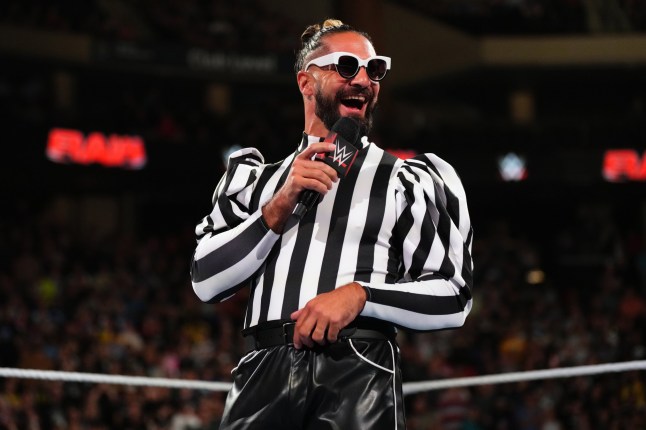 ST PAUL, MINNESOTA - JULY 29: Seth Rollins address the WWE Universe from the ring during WWE's Monday Night RAW at Xcel Energy Center on July 29, 2024 in St Paul, Minnesota. (Photo by WWE/Getty Images)