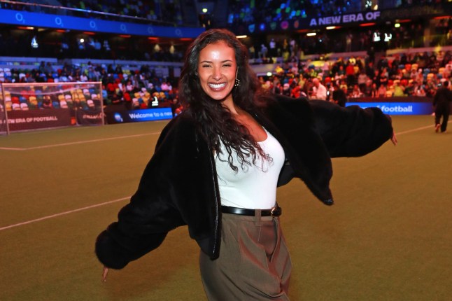 LONDON, ENGLAND - MARCH 31: Maya Jama attends Baller League UK Match Day Two at Copper Box Arena on March 31, 2025 in London, England. (Photo by Dave Benett/Getty Images)