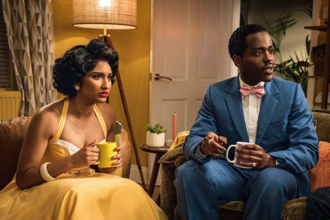 Ncuti Gatwa as the Doctor and Varada Sethu as Belinda Chandra in 50s outfits