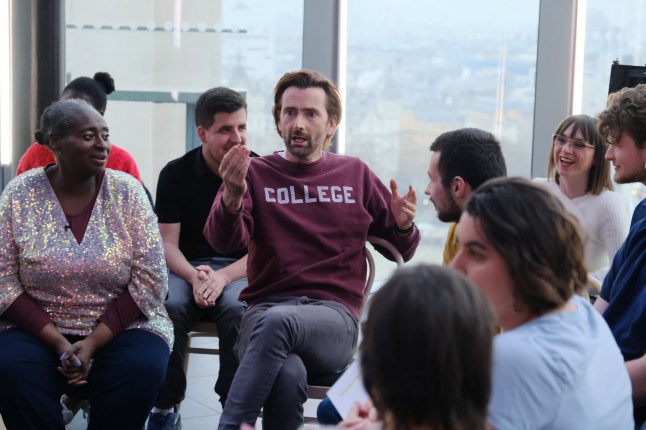 David Tennant on ITV show The Assembly, talking to a group of people.