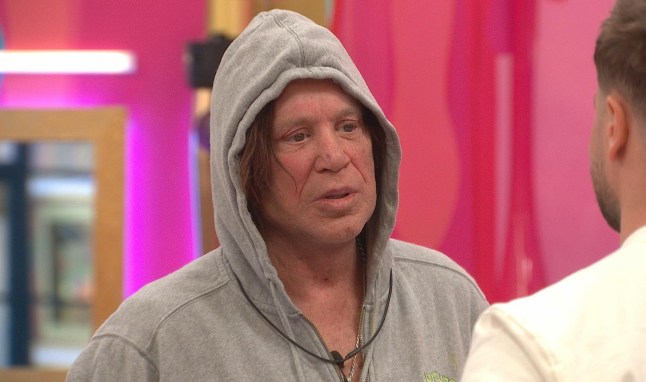 EDITORIAL USE ONLY Mandatory Credit: Photo by Shutterstock for Big Brother (15245965b) Mickey Rourke talks to Chris Hughes 'Celebrity Big Brother' TV Show, Series 2, Episode 3, London, UK - 09 Apr 2025