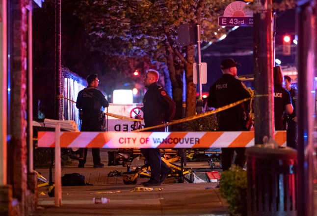 Mandatory Credit: Photo by Canadian Press/Shutterstock (15271925b) Vancouver Police secure the scene where a car drove into a crowd at the Lapu Lapu Festival in Vancouver on Saturday April 26, 2025. There has been a number of fatalities and numerous injuries. Vcr Festival, Vancouveer, Canada - 26 Apr 2025