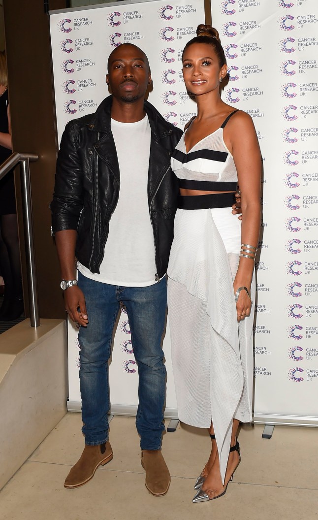 LONDON, ENGLAND - APRIL 09: Alesha Dixon and Azuka Ononye attend James Ingham's Jog on to Cancer Research UK event at Kensington Roof Gardens on April 9, 2015 in London, England. (Photo by GC Images)