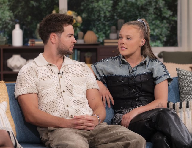 Editorial use only Mandatory Credit: Photo by Ken McKay/ITV/Shutterstock (15273573p) Chris Hughes, JoJo Siwa 'This Morning' TV show, London, UK - 28 Apr 2025
