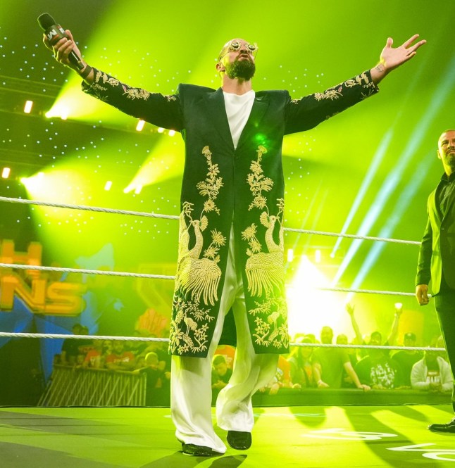 KANSAS CITY, MISSOURI - APRIL 28: Seth Rollins and Bron Breakker enter the ring during Monday Night RAW at T-Mobile Center on April 28, 2025 in Kansas City, Missouri. (Photo by Craig Ambrosio/WWE via Getty Images)