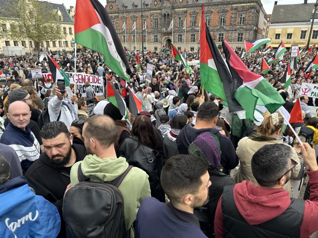 MALMO, SWEDEN - MAY 09: Israel's participation in the Eurovision Song Contest, which will take place on May 11th, is being protested in Malmo, Sweden, where the event is being hosted on May 9, 2024. (Photo by Atila Altuntas/Anadolu via Getty Images)