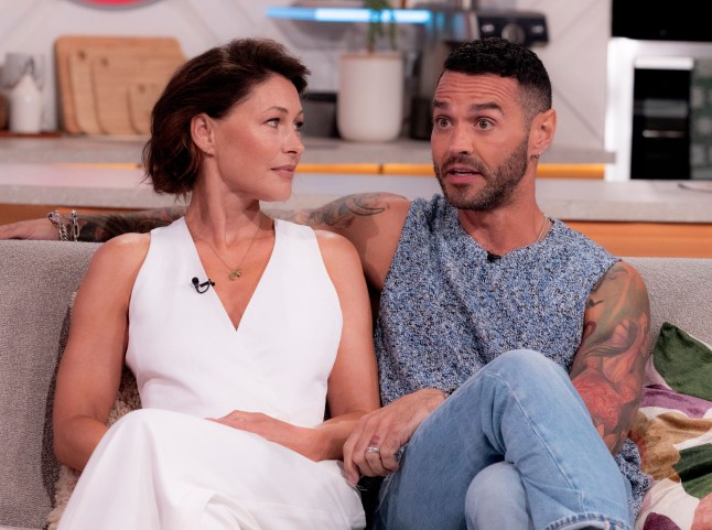 Editorial use only Mandatory Credit: Photo by Ken McKay/ITV/Shutterstock (14651845r) Emma Willis, Matt Willis 'Lorraine' TV show, London, UK - 21 Aug 2024
