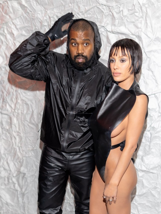 MILAN, ITALY - FEBRUARY 23: Kanye West and Bianca Censori attends the Marni fashion show during the Milan Fashion Week Womenswear Fall/Winter 2024-2025 on February 23, 2024 in Milan, Italy. (Photo by Arnold Jerocki/Getty Images)