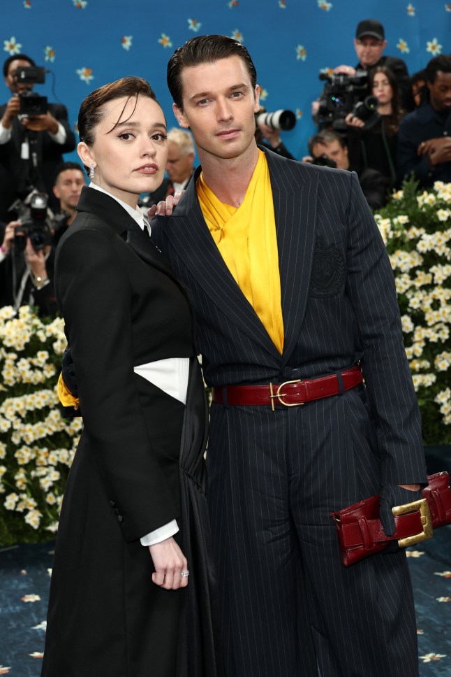 NEW YORK, NEW YORK - MAY 05: (L-R) Aimee Lou Wood and Patrick Schwarzenegger attend the 2025 Met Gala Celebrating "Superfine: Tailoring Black Style" at Metropolitan Museum of Art on May 05, 2025 in New York City. (Photo by Jamie McCarthy/Getty Images)