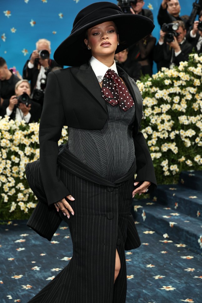 NEW YORK, NEW YORK - MAY 05: Rihanna attends the 2025 Met Gala Celebrating "Superfine: Tailoring Black Style" at Metropolitan Museum of Art on May 05, 2025 in New York City. (Photo by Jamie McCarthy/Getty Images)