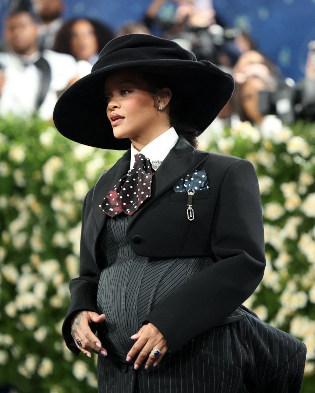 Rihanna poses during the Met Gala, an annual fundraising gala held for the benefit of the Metropolitan Museum of Art's Costume Institute with this year's theme 'Superfine: Tailoring Black Style,' in New York City, New York, U.S., May 5, 2025. REUTERS/Mario Anzuoni