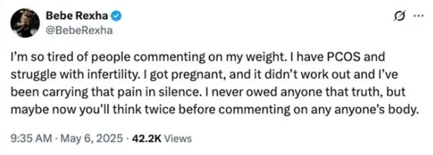 Bebe Rexha reveals pregnancy loss after Met Gala body shaming