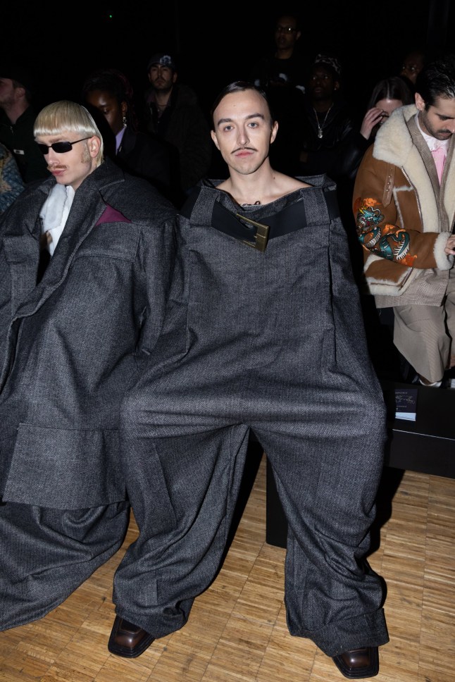 PARIS, FRANCE - JANUARY 25: (EDITORIAL USE ONLY - For Non-Editorial use please seek approval from Fashion House) (L-R) Tommy Cash and Joost Klein attend the KidSuper Menswear Fall-Winter 2025/2026 show as part of Paris Fashion Week on January 25, 2025 in Paris, France. (Photo by Peter White/Getty Images)